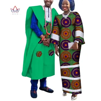 Весенний Наряд Африканской Пары Для Традиционной Свадьбы, 2 предмета, Одежда Для Влюбленных Пар с Принтом Дашики Базен Riche Boubou, Наряды WYQ217