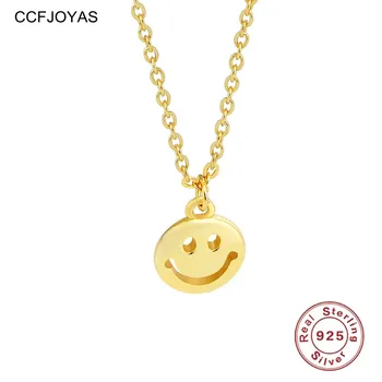 CCFJOYAS, 100% настоящее ожерелье из стерлингового серебра 925 пробы, женское простое ожерелье INS в корейском стиле с улыбающимся лицом, изысканные ювелирные изделия