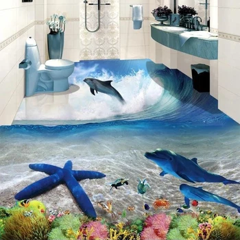 Изготовленные на заказ Самоклеящиеся настенные обои для пола Современный подводный мир, Ванная комната, Гостиная, Водонепроницаемая наклейка на пол, 3D Напольная плитка