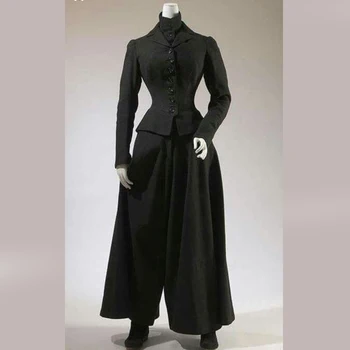 Женская черная спортивная одежда Викторианского эдвардианского периода, женская Викторианская форма для верховой езды, Полный комплект, сшитый на заказ