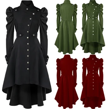 2023, Пальто в готическом британском стиле Для женщин, Средневековый Стимпанк, Однотонное платье с Нерегулярным воротником-стойкой, Женская верхняя одежда на Хэллоуин