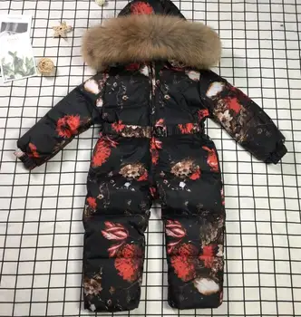 Зимняя куртка из натурального меха 2021, детские куртки, детский комбинезон, зимний костюм с цветочным принтом, пуховик для девочек, лыжные костюмы, верхняя одежда