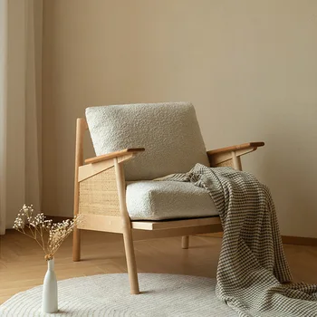 Скандинавский японский диван-кресло из массива дерева, Ретро Гостиная, односпальный диван из массива дерева, Балкон, Подлокотник для отдыха, Ротанговое кресло
