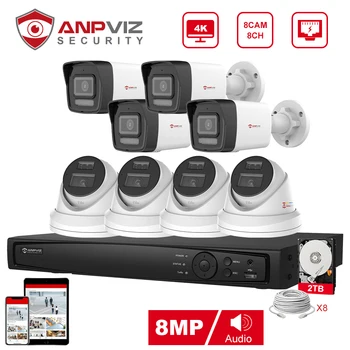 Anpviz 8CH 4K NVR 8MP POE IP Индивидуальная Камера Plug & Play System CCTV Комплект Наружного Видеонаблюдения Удаленный Просмотр H.265 IR 30m