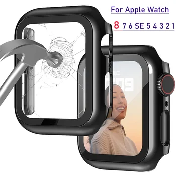 Стекло + Чехол Для Apple Watch case 8 7 6 SE 5 3 iWatch Accessorie Защитная пленка для экрана Apple watch series 45 мм 40 мм 41 мм 44 мм 42 мм 38 мм