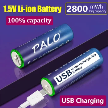 PALO 1,5 V AA USB Аккумуляторные батареи 2800mWh Литий-полимерная Аккумуляторная батарея AA Литиевый элемент С USB-кабелем Для плеера Мышь