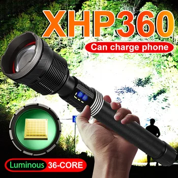 XHP360 Военный фонарик сверхвысокой мощности с 36-кратным фитильным зумом, водонепроницаемый перезаряжаемый фонарик с предохранительным молотком