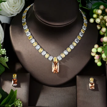 2019 Новый стиль, серьги с родиевым покрытием, ожерелье AAA CZ, набор вечерних украшений для женщин и девочек, бесплатная доставка N-1029