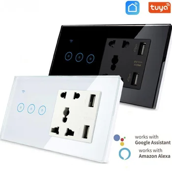 Tuya/Ewelink WiFi Универсальная Розетка с USB Smart Switch 1-2-3 Банды Настенный Сенсорный выключатель света Работает с Alexa Google Home