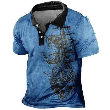 Мужская рубашка поло с индивидуальным рисунком парусника, 3D принт, короткие рукава, модный тренд в стиле ретро, забавная повседневная футболка, летняя одежда