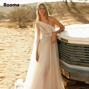 Пляжные Свадебные платья Booma с одним Плечом, Кружевные аппликации Со Шлейфом 