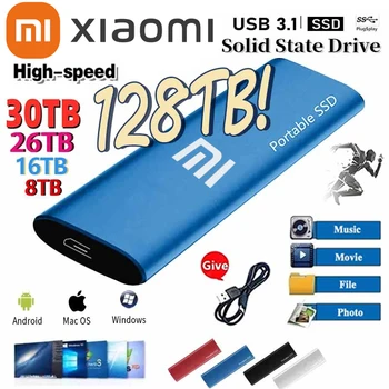 Xiaomi Портативный SSD 128 ТБ Жесткий диск 1 ТБ/2 ТБ/30 ТБ/64 ТБ Оригинальный Внешний SSD Жесткий диск Type C USB3.1 Жесткий диск USB Флэш-накопитель