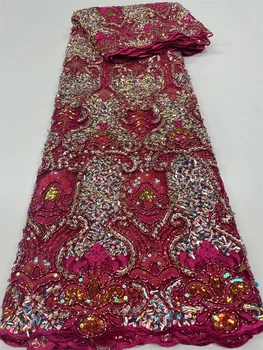 2023 Высококачественная французская сетка, вышивка пайетками, Кружевная ткань, Африканская Нигерийская кружевная ткань для шитья свадебного платья QF154