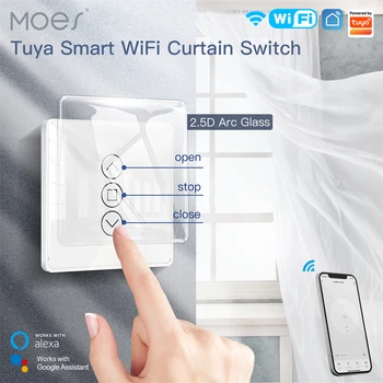 MOES WiFi RF433 Smart 2.5D Arc Стеклянный Сенсорный Выключатель для Штор, Рулонных Штор, Жалюзи Smart Life/ПРИЛОЖЕНИЕ Tuya Работает Alexa Google Home