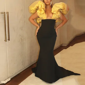 Вечерние Платья Африканской Русалки Из Черного Атласа, Сексуальные Желтые Вечерние Платья Для Выпускного Вечера, Vestidos De Fiesta Elegantes Para Mujer 2023