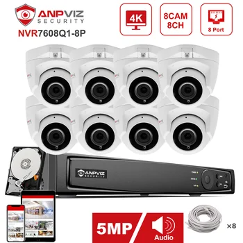 Anpviz NVR 8CH NVR 5MP POE Мини Купольная IP камера Система Наружного Видеонаблюдения Комплект Видеонаблюдения IP66 30m IR New Vision IP66