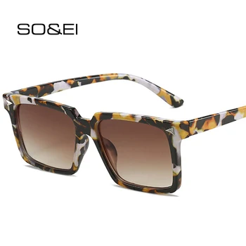 SO & EI Модные Квадратные Женские Солнцезащитные очки Оттенков UV400, Винтажные Градиентные Зеркальные Мужские Солнцезащитные Очки с заклепками