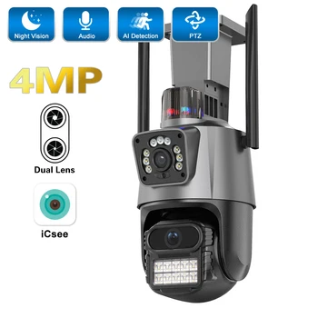 8-Мегапиксельная камера 4k WiFi с двойным объективом, защита безопасности, Водонепроницаемая полицейская световая сигнализация, IP-камера видеонаблюдения, Камера видеонаблюдения