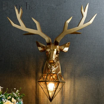 Настенный светильник в скандинавском стиле с головой Оленя, современные простые золотые светодиодные настенные бра для гостиной, спальни, коридора, Арт-декора, Фоновый настенный светильник
