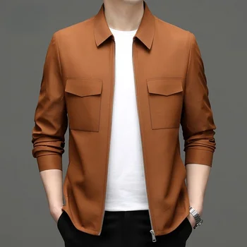 Весенние мужские куртки 2023 года, высококачественные пальто на молнии с отложным воротником, большие размеры