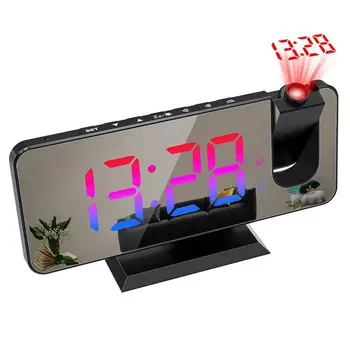 Цифровой проекционный будильник с USB-зарядным устройством, перезаряжаемый светодиодный RGB градиентный проектор на 180 оборотов, Повтор часов для спальни
