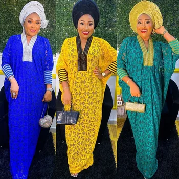 Кружевные Открытые Африканские Платья для Женщин, Мусульманские Бубу, Дашики, Анкара, Наряды, Марокко, Макси-платье, Дубайский Кафтан, Абая, Традиционный