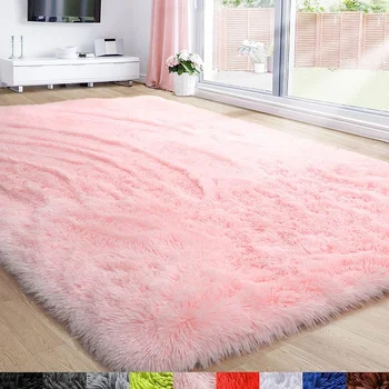 Розовые плюшевые коврики для дома, домашнего декора в гостиной, пушистые коврики для спальни, украшения комнаты для девочек, толстый коврик для пола
