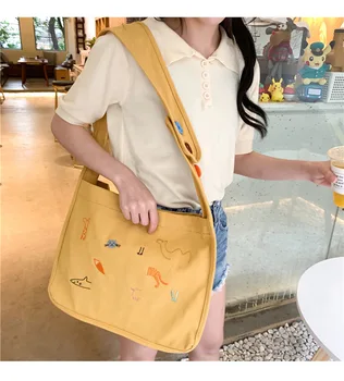 Желтая сумка через плечо большая холщовая сумка через плечо для девочек, оптовая продажа, женские сумки, большая сумка для покупок