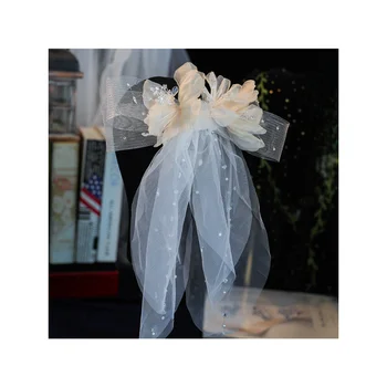 Белая Свадебная фата из атласной ткани с большим бантом на свадебном подоле, двухслойные Моделирующие Свадебные Белые аксессуары