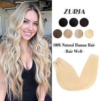 ZURIA 20/24-дюймовый уток из человеческих волос, невидимые прямые плетеные пучки, натуральные, связанные вручную, Натуральные волосы для наращивания для женщин, сделай сам
