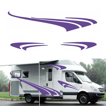 2 комплекта для наклейки на фургон в полоску, графическая виниловая декоративная наклейка фиолетового цвета