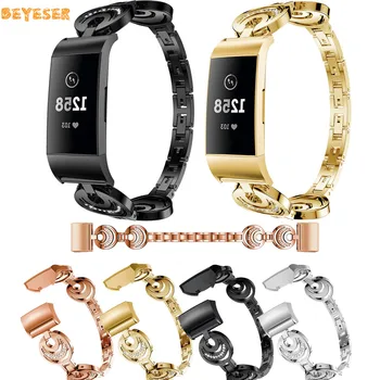 Ремешок для часов из нержавеющей стали со стразами для смарт-часов Fitbit Charge 3, женский металлический браслет, сменный ремешок, аксессуар для браслета