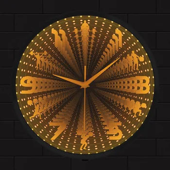 Тяжелая атлетика Настенные часы с эффектом Межзвездной бесконечности с зеркальным эффектом, декор для тренажерного зала, пауэрлифтинг, бодибилдинг, светящиеся часы
