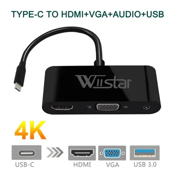 Адаптер Wiistar USB C-HDMI VGA 3,5 мм Type C-VGA HDMI 4K для Huawei Mate 10 Pro P20 Samsung Galaxy S8/8+