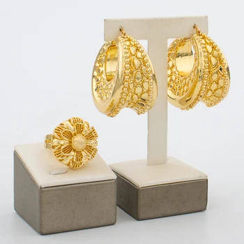 Африканские серьги-кольца и ювелирный набор из золота 18 Карат, серьги большого размера и кольцо на палец для помолвки, серьги для свадебной вечеринки