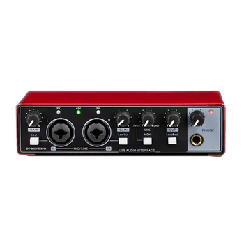 Звуковая карта для студийной записи, профессиональный интерфейс USB Audio, звуковое оборудование 48V Phantom Для записи, красный