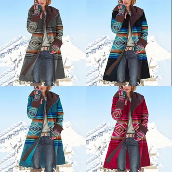 2023 Осенне-Зимнее Новое Женское шерстяное пальто средней длины с принтом и длинным рукавом