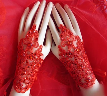 Новые корейские свадебные перчатки для новобрачных, кружевные короткие красные цветы, свадебные аксессуары.