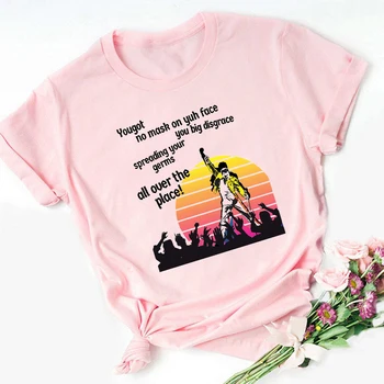 Новая женская одежда, футболка с Фредди Меркьюри, Футболка Queen Band, Розовая Женская одежда, Футболки с коротким рукавом, Летний бренд Rock 2021