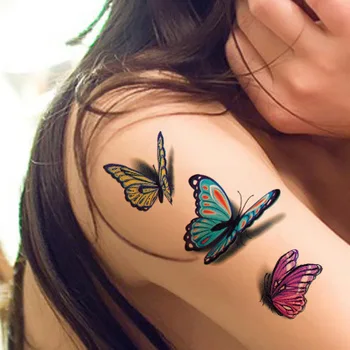 Водонепроницаемая временная татуировка Наклейка 3D Бабочка Татуировка Цветная вспышка модная татуировка маленькая шея рука плечо поддельная татуировка QS057