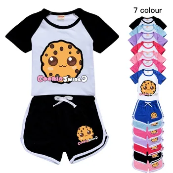 Новая Летняя детская футболка COOKIE SWIRL C для девочек и мальчиков + штаны, комплект из 2 предметов, Детская одежда, Удобная одежда, Пижама от 2 до 16 лет