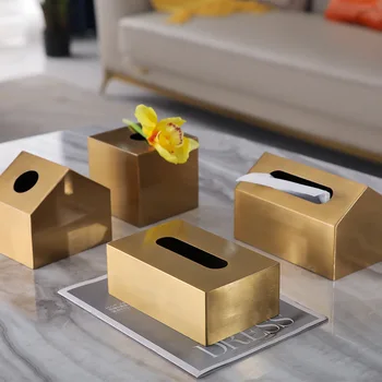 Европейская коробка для бумажных полотенец металлическая современная простая бумажная коробка для украшения стола в гостиной золотая модель мягкого украшения комнаты
