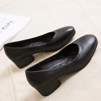 34-41 Профессиональная женская Обувь на Большом каблуке и среднем каблуке, Черная Рабочая Женская Обувь, Рабочая кожаная обувь стюардессы Банка, женская Обувь