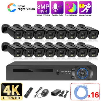 Двухсторонняя Аудио Камера Видеонаблюдения Комплект Системы Безопасности 16CH 4K POE NVR Цветное Ночное Видение IP Камера Видеонаблюдения Система