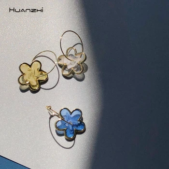 HUANZHI 2020, Новинка корейского производства, прозрачные акриловые серьги-кольца с геометрическим цветком для женщин, вечерние ювелирные изделия для девочек, подарки