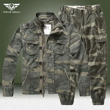 Камуфляжные Военные Джинсовые комплекты, Мужская Высококачественная хлопковая куртка с несколькими карманами + Армейские повседневные брюки-карго, Уличный износостойкий тактический костюм