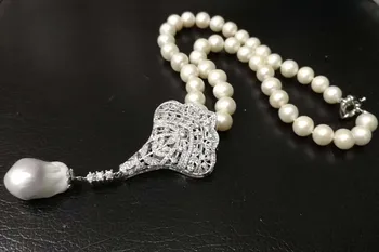 пресноводный жемчуг 9-10 мм, почти круглый, белый, в стиле барокко, возрожденное ожерелье кеши, 19 дюймов, оптовая продажа, бусины, подарок со скидкой, горячая