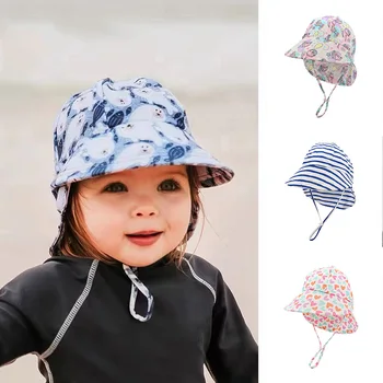 Детские уличные пляжные шапки с мультяшным рисунком единорога для мальчиков и девочек, шелковые быстросохнущие шапочки для защиты шеи, Рыбацкая шляпа для детей