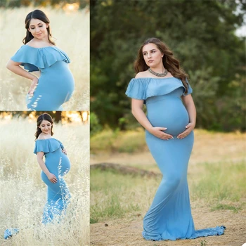 Небесно-Голубые Ночные халаты, платье для беременных для фотосессии или детского душа, женская пижама, Халат, Прозрачная ночная рубашка