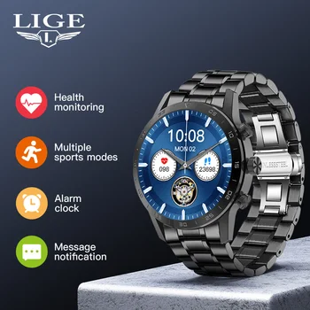 Смарт-часы с полным сенсорным экраном LIGE AMOLED, спортивный браслет для здоровья, браслет для сна, IP67, Водонепроницаемые Мужские Женские Умные часы